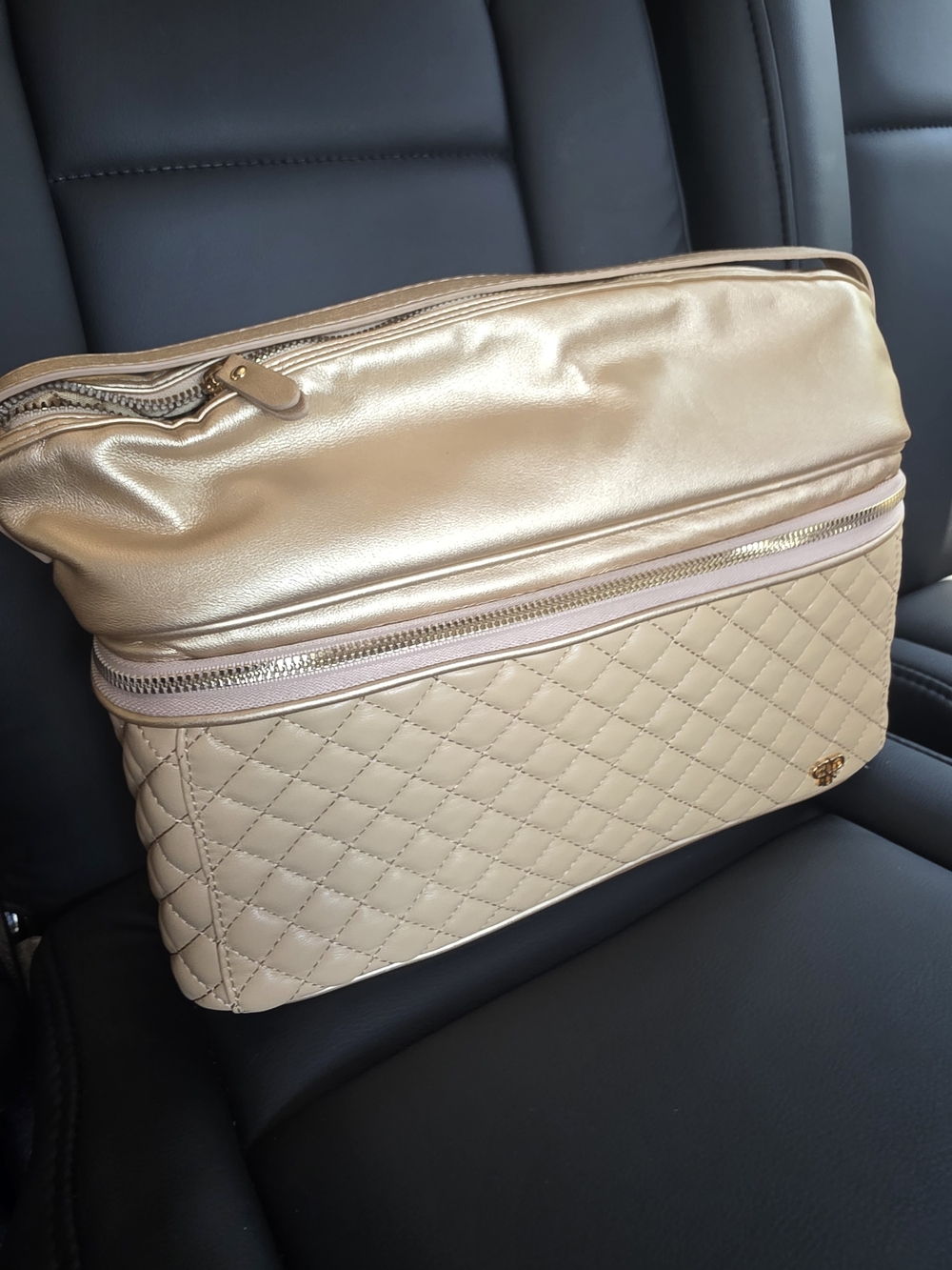 Quilted Metallic Gold Travel Cosmetic Bag - Picture 2 of 13